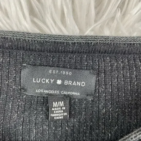 Lucky Brand Ribbed Front Knot Tie Sweater. Dark gray. Size medium. - Picture 4 of 9